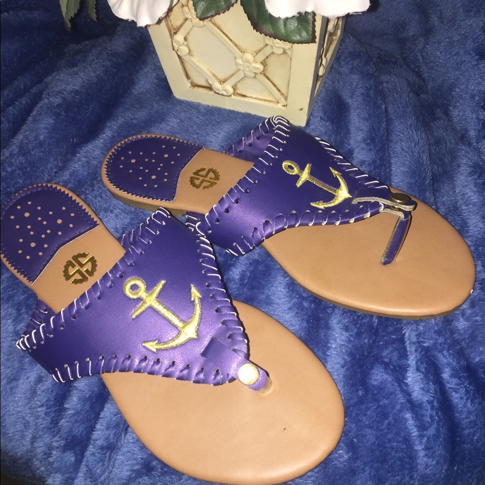 New battleship blue flat sandals. Anchors away.